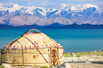 Traditional national Tajik yurt. Karakol Lake, Tajikistan.