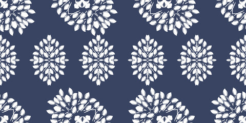 White monohrome floral ornate pattern. Seamless design for fabric, textile, book, interior, wallpaper. Vector