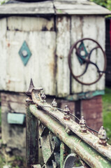 Old wooden well in the Ukrainian village.