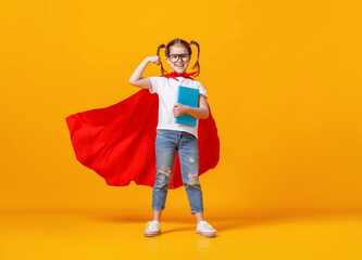 Happy smart superhero showing bicep.