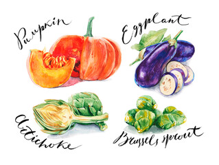 Pumpkin, eggplant, artichoke, brussels sprout