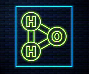 Fototapeta premium Glowing neon line Chemical formula for water drops H2O shaped icon isolated on brick wall background. Vector Illustration.