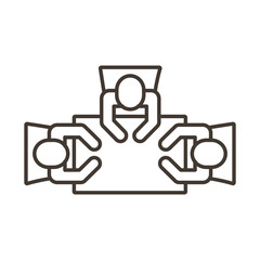 businessmen teamwork figures in table line style icon