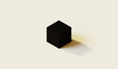 Isometric black cube on a light background, 3D rendering wallpaper