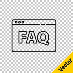 Black line Browser FAQ icon isolated on transparent background. Internet communication protocol. Vector Illustration.