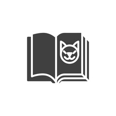 Zoology book vector icon. filled flat sign for mobile concept and web design. Open book page with cat glyph icon. Symbol, logo illustration. Vector graphics