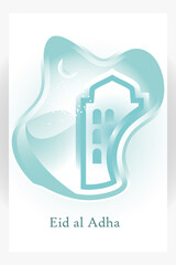Eid al adha temple with moon detailed style icon vector design