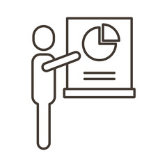 businessman figure with satistics in paperboard line style icon