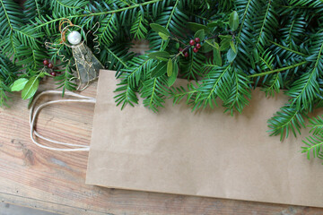 Sac d'achat de fêtes de noël, shopping, avec espace vide pour du texte