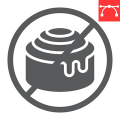 No sweet glyph icon, food and keto diet, cinnamon bun sign vector graphics, editable stroke solid icon, eps 10.