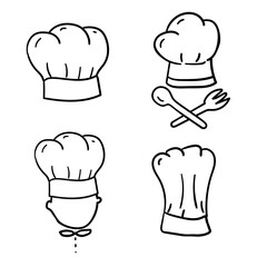 Chef hat vectors draw in doodle style isolated on white background 