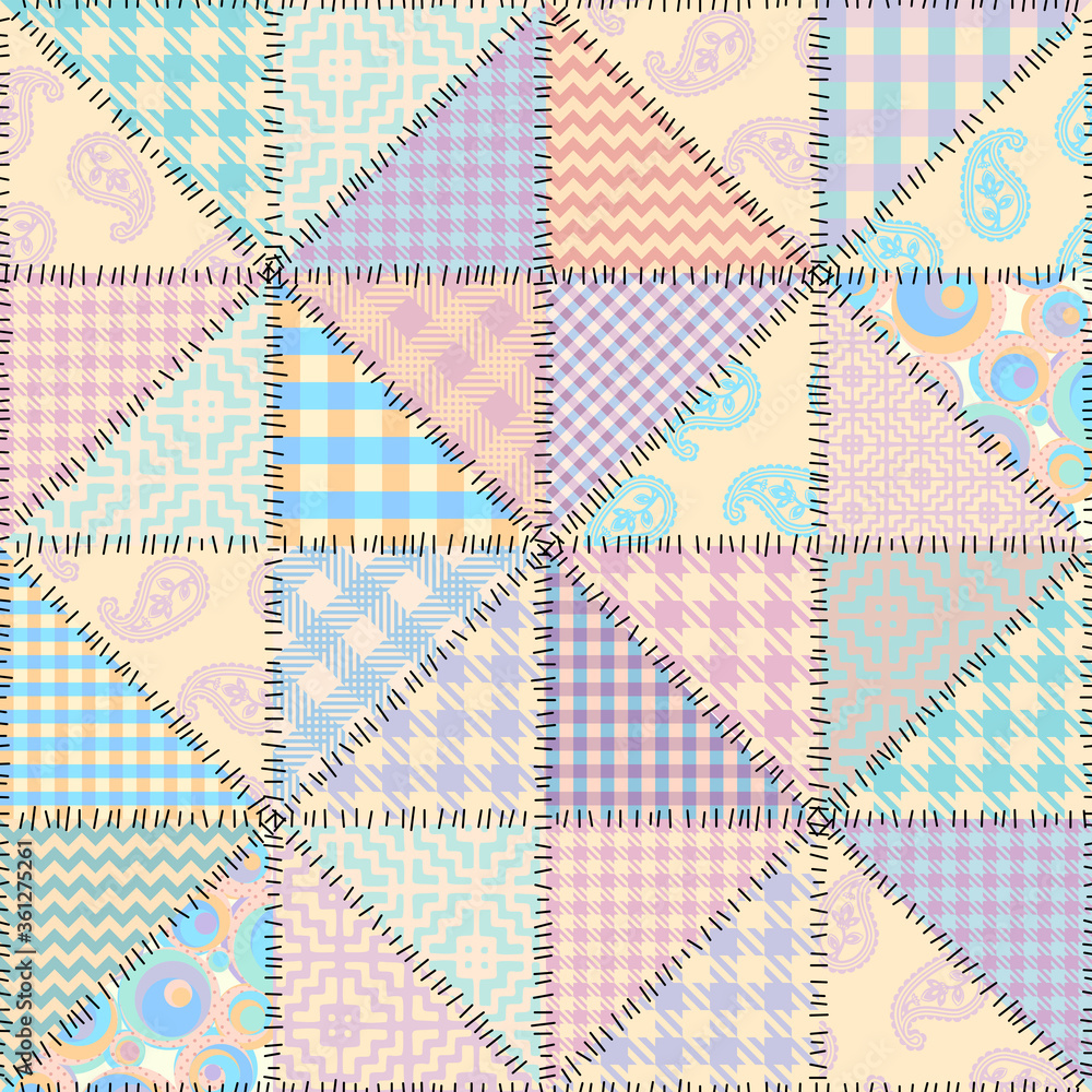 Poster Patchwork textile pattern. Seamless quilting design background.
