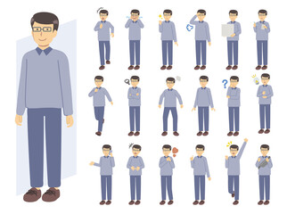 Illustration of a man wearing blue clothes