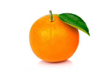 Orange fruit with green leaf isolated on white background with clipping path.