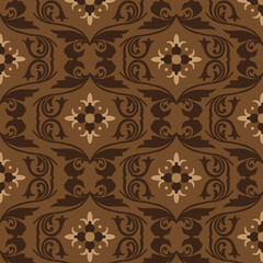 Unique flower pattern on Central Java batik with simple dark brown color design