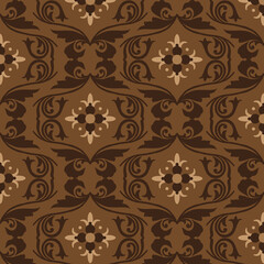 Unique flower pattern on Central Java batik with simple dark brown color design