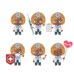 African American female doctor mascot with various poses