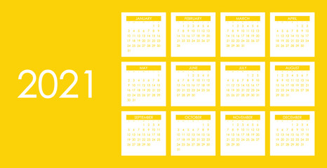 2021 Calendar Planner Design.Week Starts on Sunday.
