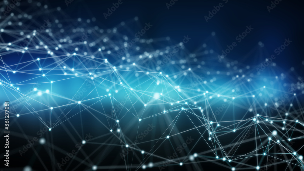 Poster Abstract connection blue background network 3D rendering