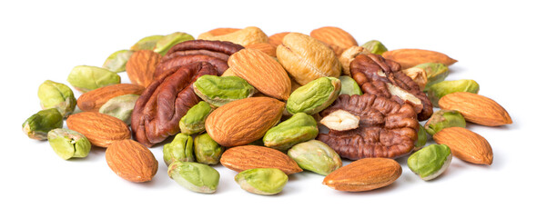 unsalted mixed nuts isolated on white background