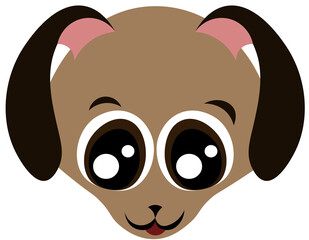 Cute brown puppy. Happy little dog. Pet. Muzzle with big eyes. Design for pet shop, veterinary clinic and shelter.