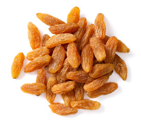 close up of raisin isolated on white background, top view