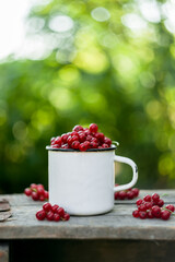 red currants on a wooden table