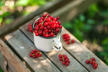 red currants on a wooden table