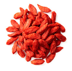 a pile of dried Chinese wolfberries isolated on white background