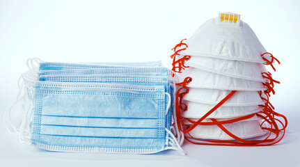 Face mask protection and medical surgical masks on white background
