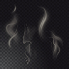 Set of high detailed smokes from hot food or drink isolated on transparent background