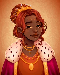 Fotobehang Portret van een mooie Afrikaanse koningin. Cartoon vectorillustratie. © ddraw