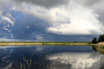 Landscape of lake Seliger after rain