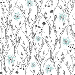 Vector. Seamless gentle, linear, spring, summer, isolated pattern on a white background. Trend and floral elements for the design of textiles, wallpaper, cards, invitations and celebrations