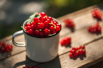 red currants on a wooden table