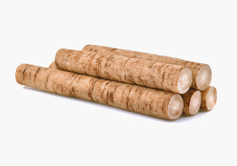 Fresh Burdock roots on white background