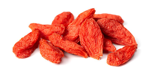 close up of dried Chinese wolfberries isolated on white background