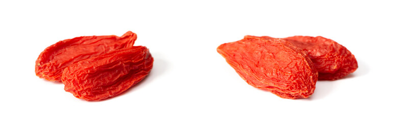 close up of dried Chinese wolfberries isolated on white background
