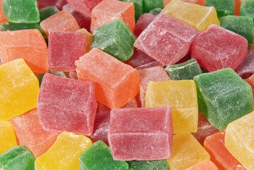 Multicolored cubes of rahat-lokum close up