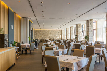 Interior of a empty hotel restaurant in mountain resort