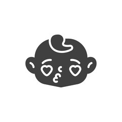 Child face with heart eyes vector icon. filled flat sign for mobile concept and web design. Baby blowing kiss glyph icon. Symbol, logo illustration. Vector graphics