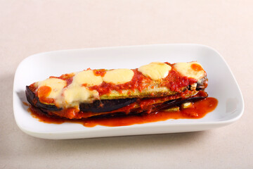 Eggplant and zucchini lasagna with mozzarella