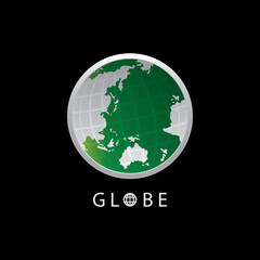 Globe map round earth logo vector image,Vector earth globes isolated on black background.