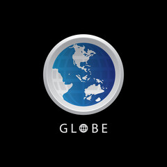 Globe map round earth logo vector image,Vector earth globes isolated on black background.