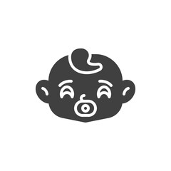 Baby sucks pacifier vector icon. filled flat sign for mobile concept and web design. Baby face with soother glyph icon. Symbol, logo illustration. Vector graphics