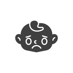 Worried baby face vector icon. filled flat sign for mobile concept and web design. Sad child face glyph icon. Symbol, logo illustration. Vector graphics