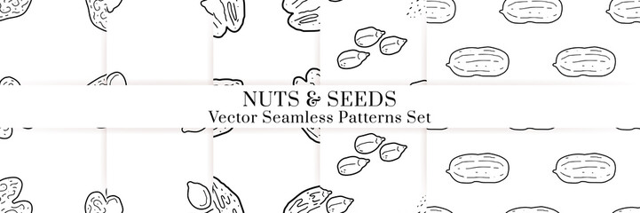 Nuts and seeds vector pattern. Outline hand drawn design