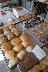 Traditional Swedish treats in a display case in a sourdough bakery in Vastervik in Sweden