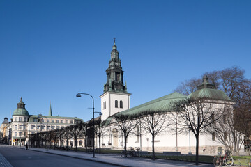 Naklejka premium Church of Saint Lars in Linkoping, Sweden on a sunny day with blue sky