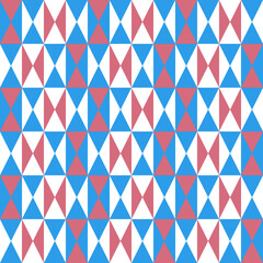 Vector seamless pattern abstract background. Triangular hourglass ornament. Trans pride colors graphic design. Pink blue and white geometric wallpaper backdrop. Textile print, web design. 
